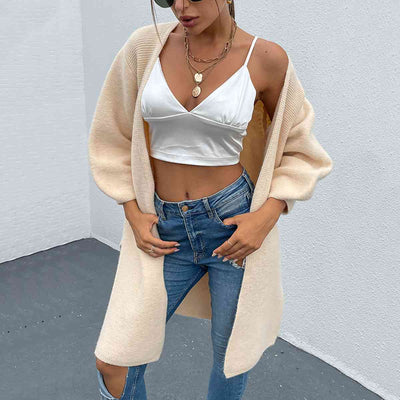 BEAUTIFUL I AM Open Front Slit Long Sleeve Cardigan