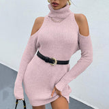 BEAUTIFUL I AM Cold Shoulder Turtleneck Sweater Dress