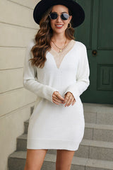 BEAUTIFUL I AM V-Neck Long Sleeve Mini Sweater Dress