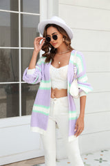 BEAUTIFUL I AM Color Block Ribbed Dropped Shoulder Open Front Cardigan