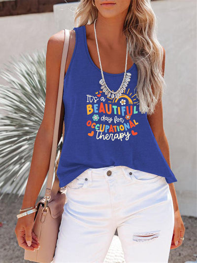 BEAUTIFUL I AM Full Size Letter Graphic Scoop Neck Tank Shirt