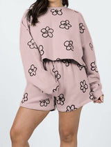 BEAUTIFUL I AM Floral Dropped Shoulder Sweatshirt and Shorts Set