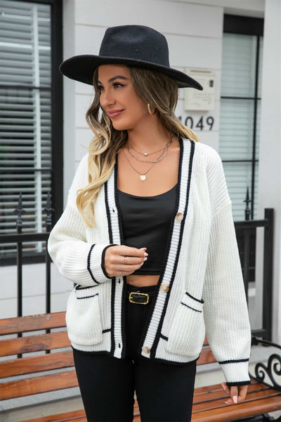 BEAUTIFUL I AM Waffle Knit V-Neck Cardigan with Pocket