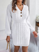 BEAUTIFUL I AM Buttoned Cable-Knit V-Neck Sweater Dress