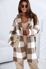 BEAUTIFUL I AM Plaid Collared Neck Longline Jacket Coat