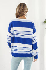 BEAUTIFUL I AM Striped V-Neck Dropped Shoulder Sweater