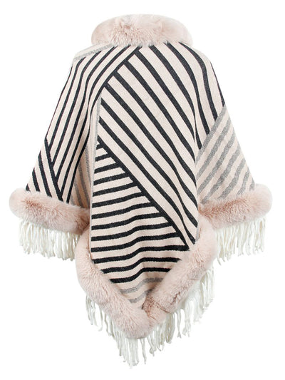 BEAUTIFUL I AM Striped Fringe Hem Poncho