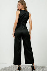 BEAUTIFUL I AM V-Neck Sleeveless Decorative Buttons Pants Jumpsuit