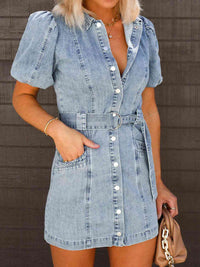 BEAUTIFUL I AM Puff Sleeve Button Up Mini Denim Dress