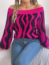 BEAUTIFUL I AM Off-Shoulder Animal Print Long Sleeve Sweater