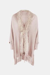 BEAUTIFUL I AM Fringe Open Front Long Sleeve Poncho