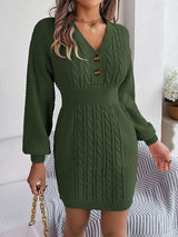 BEAUTIFUL I AM Buttoned Cable-Knit V-Neck Sweater Dress