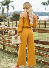 BEAUTIFUL I AM Off-Shoulder Blouse and Drawstring Waist Pants Set