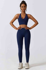 BEAUTIFUL I AM Crisscross Sports Bra and Leggings Active Wear Set