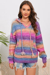 BEAUTIFUL I AM Multicolor Dropped Shoulder Hooded Sweater