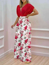 BEAUTIFUL I AM Printed Surplice Top and Wide Leg Pants Set