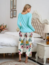 BEAUTIFUL I AM Round Neck Top and Printed Pants Lounge Sleep Wear Set