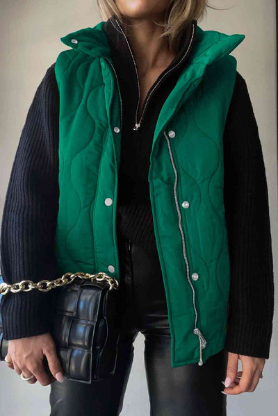 BEAUTIFUL I AM Collared Neck Vest Jacket with Pockets