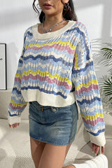 BEAUTIFUL I AM Striped Openwork Dropped Shoulder Sweater