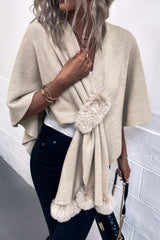 BEAUTIFUL I AM Surplice Neck Pom-Pom Trim Poncho