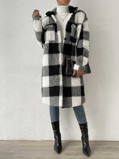 BEAUTIFUL I AM Plaid Collared Neck Button Down Jacket Coat