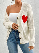 BEAUTIFUL I AM Heart Button Up Dropped Shoulder Cardigan