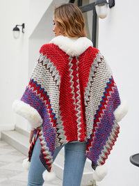 BEAUTIFUL I AM Color Block Open Front Poncho