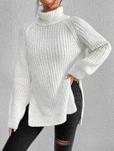 BEAUTIFUL I AM Full Size Turtleneck Rib-Knit Slit Sweater