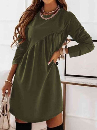 BEAUTIFUL I AM Ruched Round Neck Long Sleeve Dress