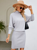 BEAUTIFUL I AM Turtle Neck Long Sleeve Ribbed Sweater Dress