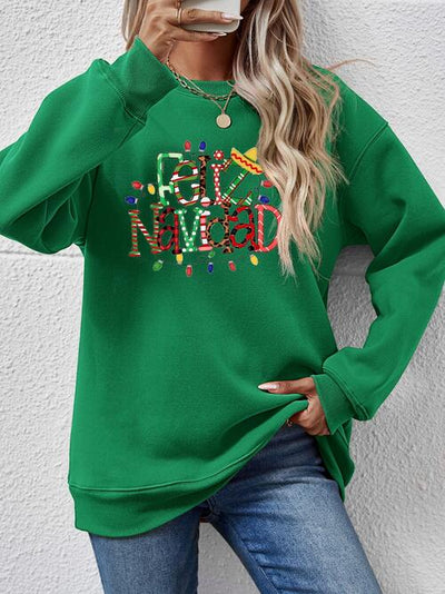 BEAUTIFUL I AM FELIZ NAVIDAD Round Neck Drop Shoulder Sweatshirt