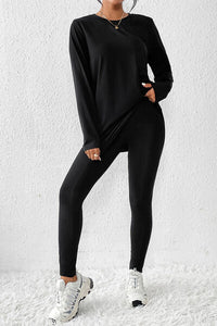 BEAUTIFUL I AM Round Neck Long Sleeve Top and Skinny Pants Set