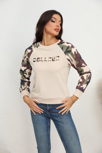 BEAUTIFUL I AM Camouflage Raglan Sleeve Sweatshirt