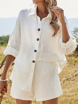 BEAUTIFUL I AM Texture Button Up Shirt and Shorts Set