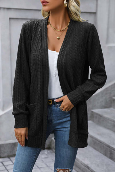 BEAUTIFUL I AM Cable-Knit Long Sleeve Cardigan with Pocket