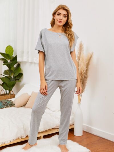 BEAUTIFUL I AM Round Neck Top and Pants Lounge Sleep Wear Set