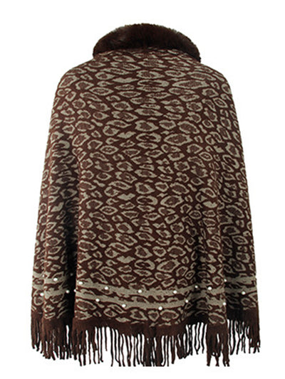 BEAUTIFUL I AM Leopard Fringe Hem Poncho