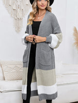 BEAUTIFUL I AM Color Block Long Sleeve Pocketed Cardigan