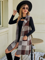 BEAUTIFUL I AM Plaid Lapel Collar Sleeveless Cardigan