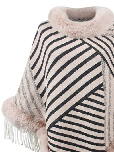 BEAUTIFUL I AM Striped Fringe Hem Poncho