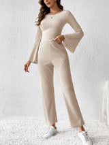 BEAUTIFUL I AM Ribbed Flare Sleeve Top and Pants Set