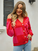 BEAUTIFUL I AM Plaid V-Neck Dropped Shoulder Cardigan