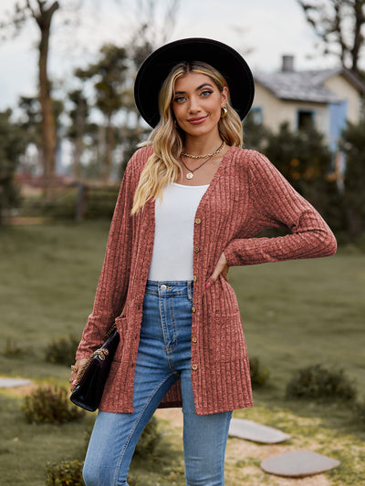 BEAUTIFUL I AM Ribbed Button-UP Cardigan with Pockets