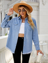 BEAUTIFUL I AM Raw Hem Long Sleeve Denim Jacket Shirt