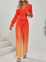 BEAUTIFUL I AM Gradient Tie Front Flounce Sleeve Pants Jumpsuit