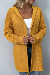 BEAUTIFUL I AM Cable-Knit Dropped Shoulder Hooded Cardigan