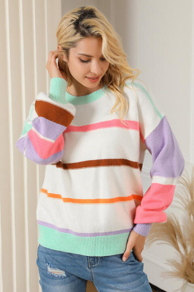 BEAUTIFUL I AM Round Neck Lantern Sleeve Sweater