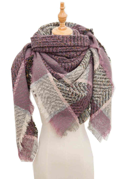 BEAUTIFUL I AM Plaid Raw Hem Polyester Scarf