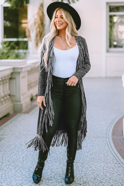 BEAUTIFUL I AM Fringe Detail Long Sleeve Cardigan