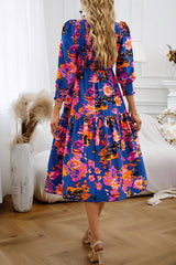 BEAUTIFUL I AM Printed Smocked Lantern Sleeve Ruffled Dress